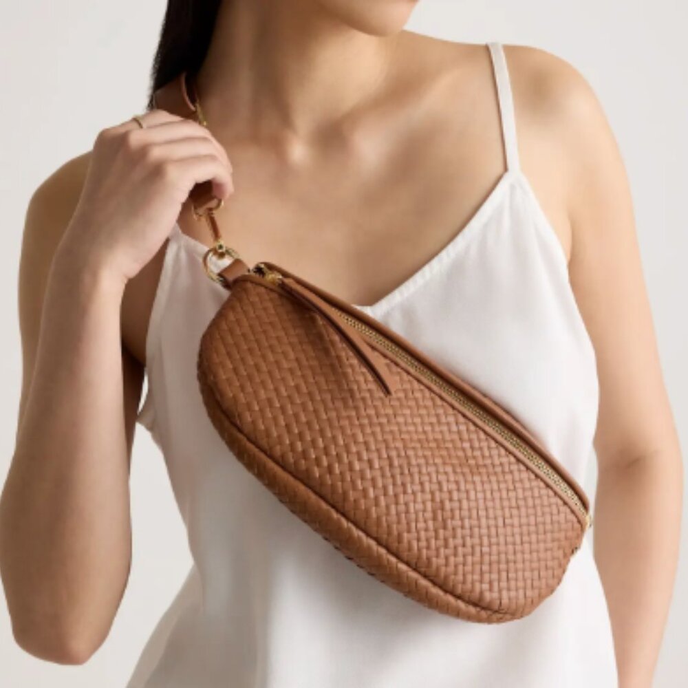 Quince Woven Leather Belt Bag — Tan